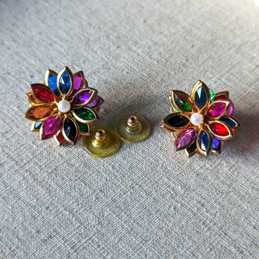 Vintage Bazel  Multicolor Flower Earrings 
